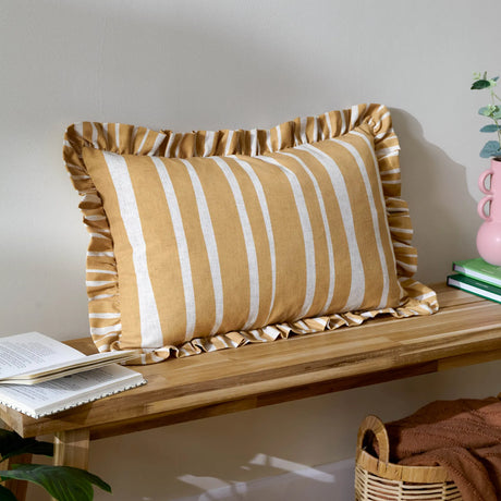 Carmon Stripe Linen / Ochre Cushion Cover or Filled Cushion 40cm x 60cm - additional product view 1