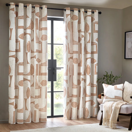 Carro Abstract 100% Cotton Lined Eyelet Curtains Clay - image 3