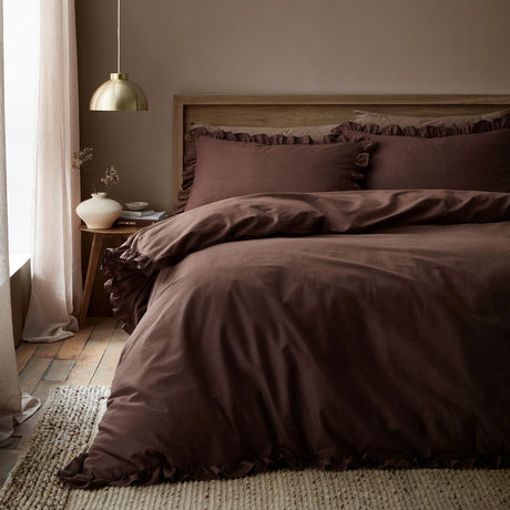 Cassia Frill Chocolate 100% Cotton Duvet Cover Set - main product image