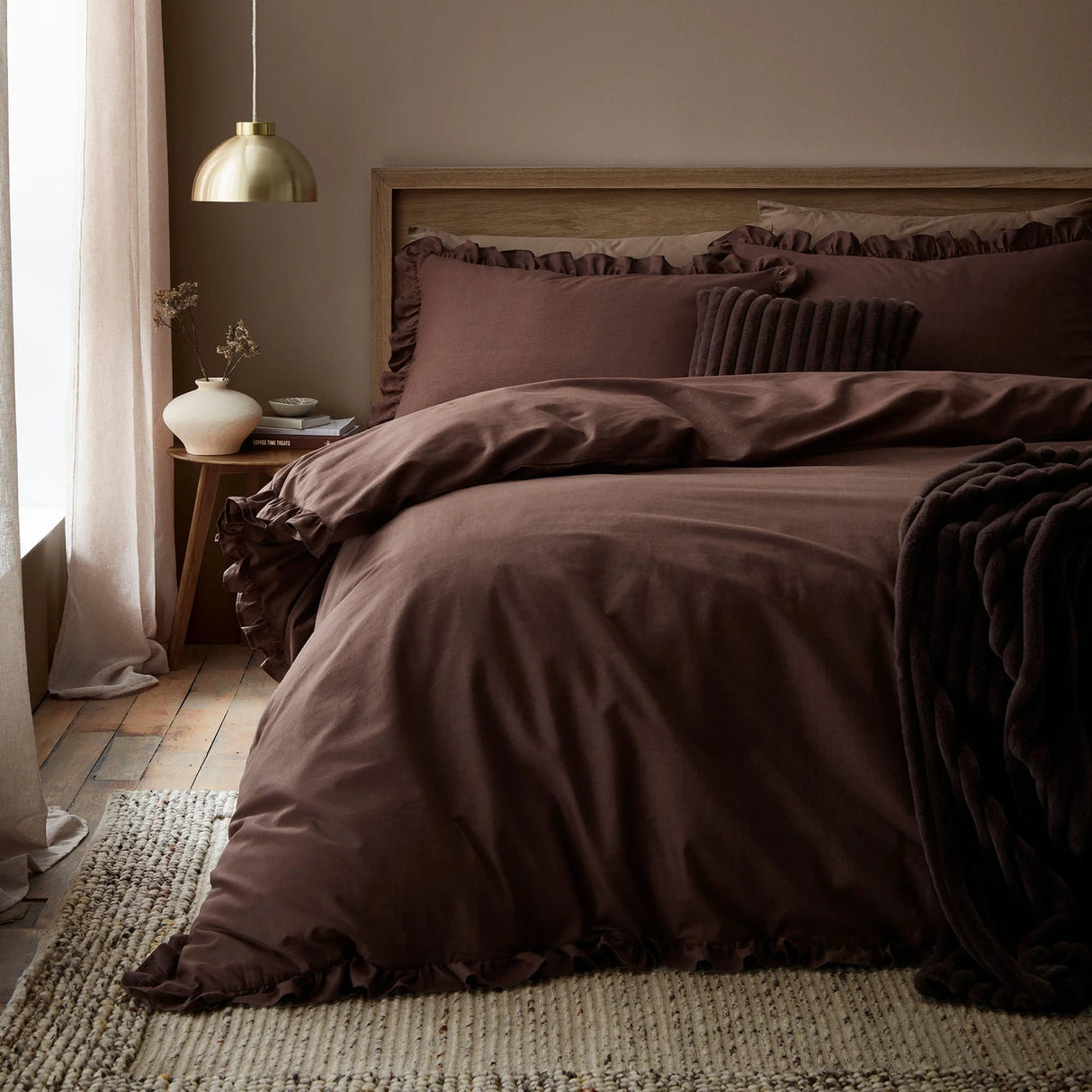 Cassia Frill Chocolate 100% Cotton Duvet Cover Set - product image 4