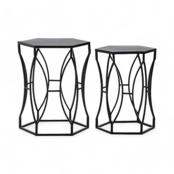Set of 2 Contemporary Iron Hourglass Shaped Side Tables