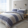Catherine Lansfield Textured Banded Stripe Blue and Grey Duvet Cover Set - Blue