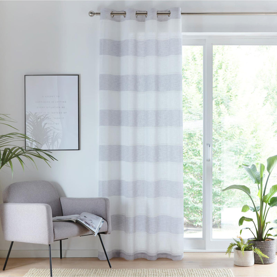 Santorini Eyelet Grey Voile Curtains Panel