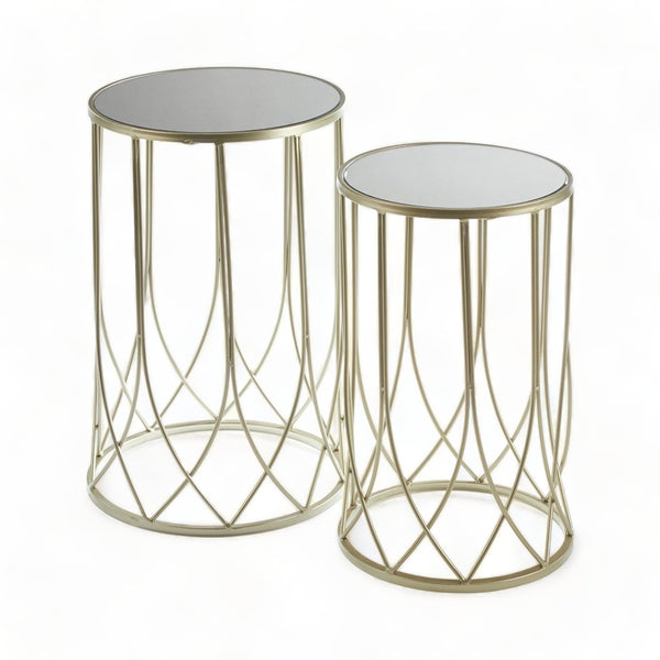 Set of 2 Golden Champagne Iron Moorish Cylindrical Side Tables