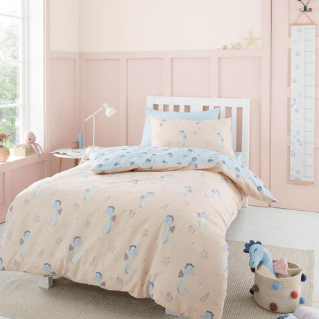 Seahorses Reversible Pink Duvet Cover Set