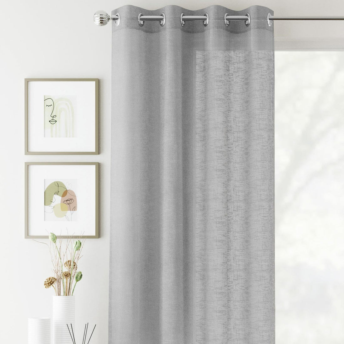 Crete Eyelet Silver Grey Voile Curtains Panel