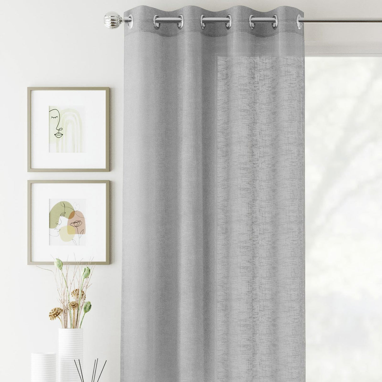 Crete Eyelet Voile Curtain Panel - Silver Grey