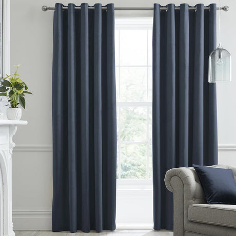 Laurence Llewelyn-Bowen Montrose Velvet Blackout Ready Made Eyelet Curtains - Navy