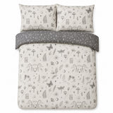 Overhead flat lay of the Celeste Polycotton Duvet Cover Set in grey with two matching pillowcases