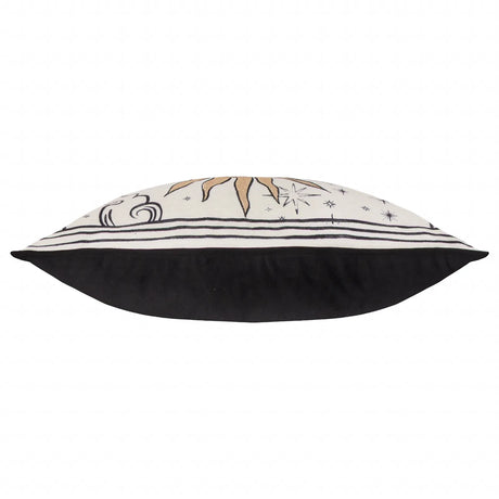 Celestial Stories Embroidered Velvet Cushion Cover Linen/Black 30 x 50cm - image 4