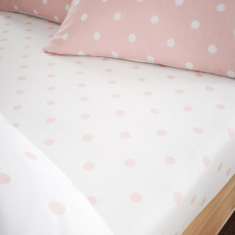 Catherine Lansfield Polka Dot Brushed Cotton Flannelette 30cm Deep Fitted Sheet - Pink