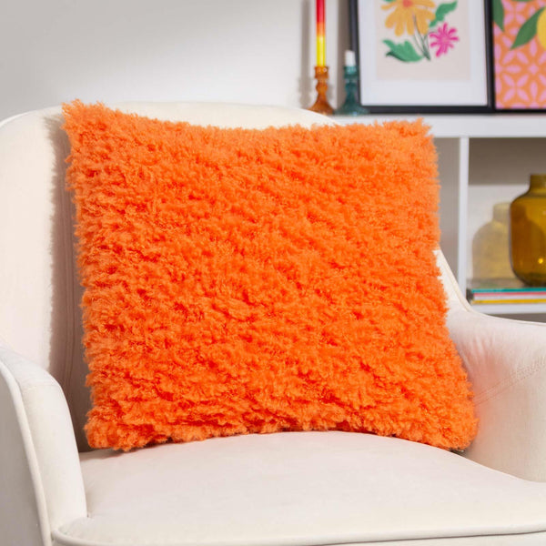 Fluff Ball Faux Fur Cushion Cover Orange Fever