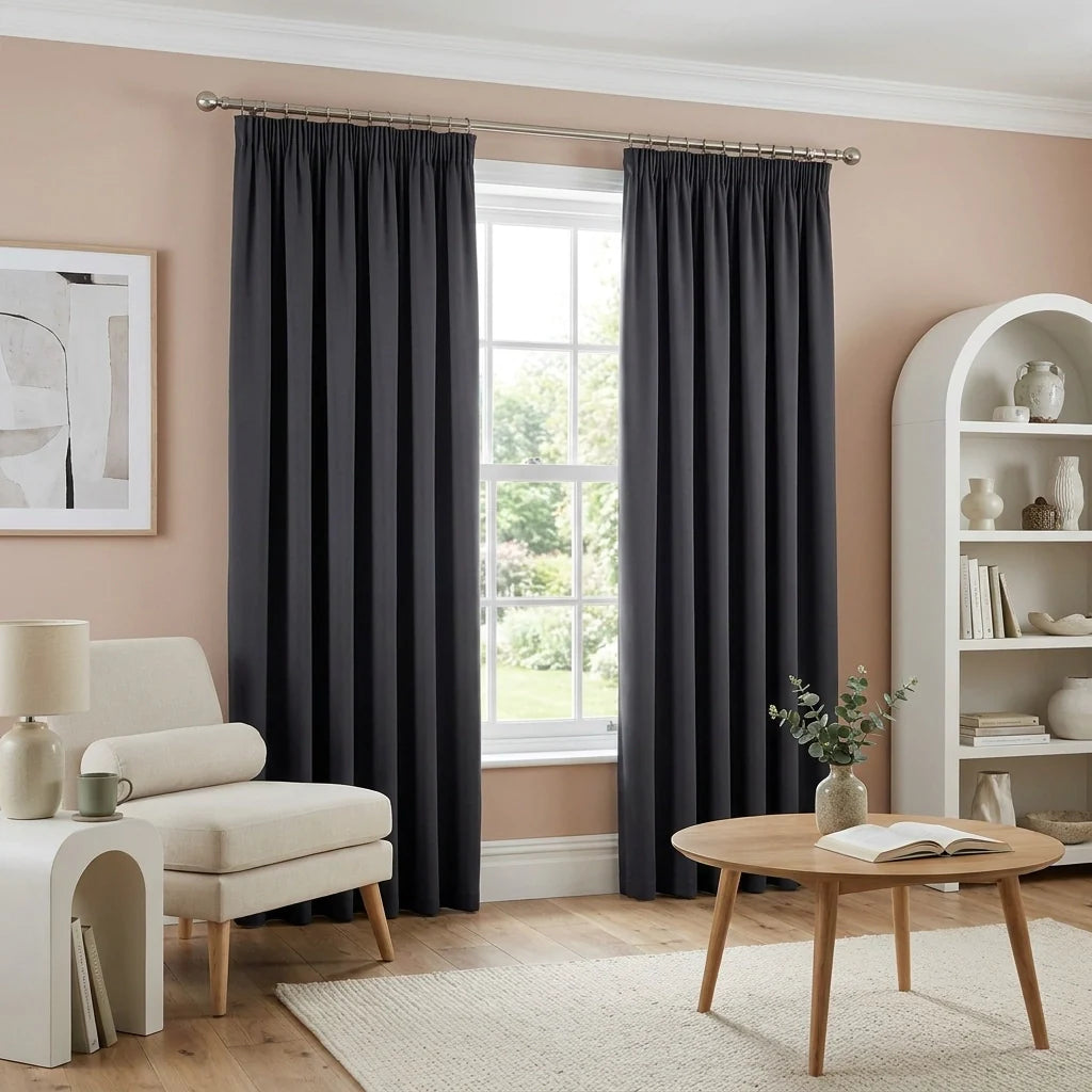 Essential 95% Charcoal Thermal Blackout Pencil Pleat Curtains