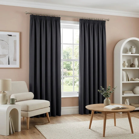 Essential 95% Blackout Tape Top Pencil Pleat Curtains - Charcoal