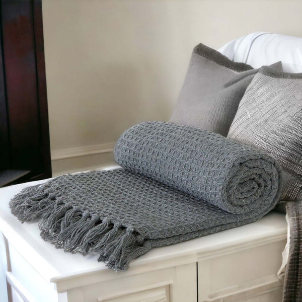 Honeycomb Waffle Recycled Cotton Throw Charcoal