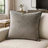 Piped Velvet Cushion Covers 17" x 17" 43x43cm - Charcoal / Silver