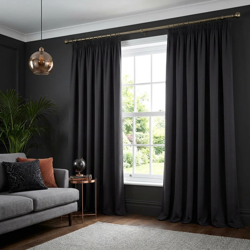 Charcoal 100% Blackout Thermal Pencil Pleat Curtains