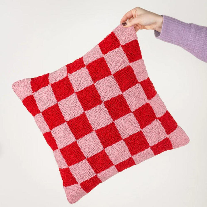Check Knitted Red or Dead Pink Cushion Cover 18" x 18" - Ideal