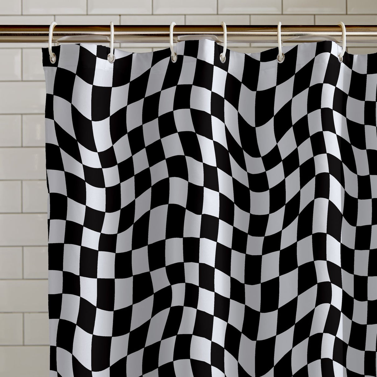 Catherine Lansfield Checkerboard 180x180cm Shower Curtain Panel Black White Black / White