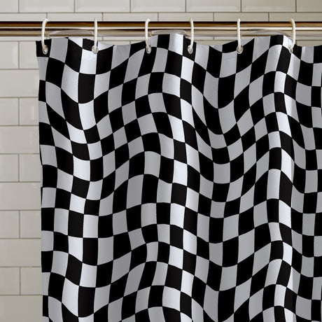 Catherine Lansfield Checkerboard 180x180cm Shower Curtain Panel Black White Black / White