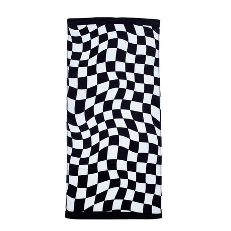 Catherine Lansfield Checkerboard 76x160cm Cotton Beach Towel Black White Black / White