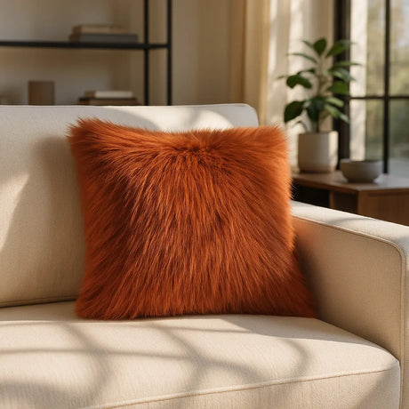Chelsea Fur Cushion Cover and Filled Cushion 18" x 18" (45cm x 45cm) - Orange