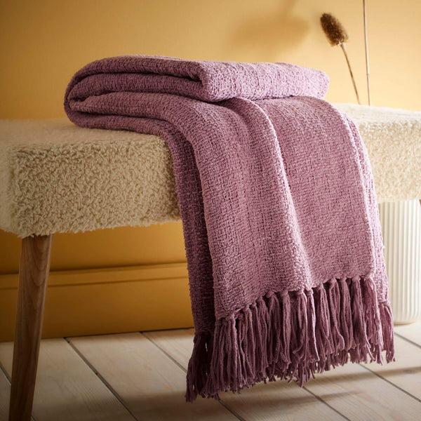 Chenille Fringed Throw Heather - Ideal
