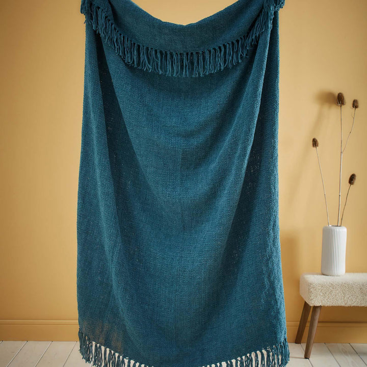 Chenille Fringed Throw Teal - Ideal