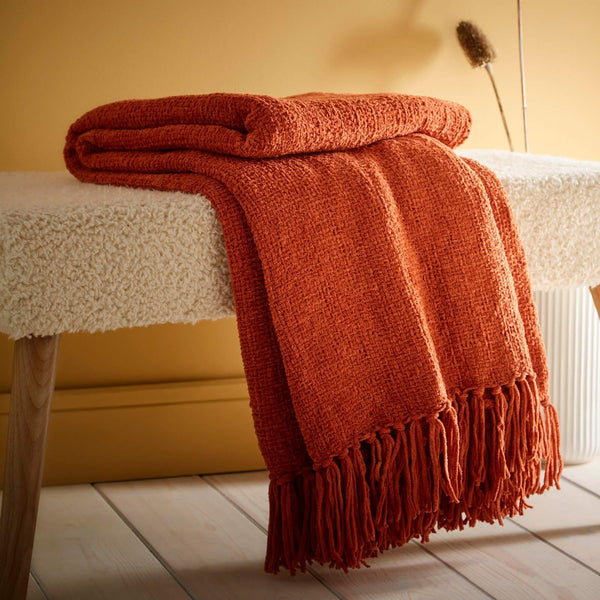 Chenille Fringed Throw Terracotta - Ideal