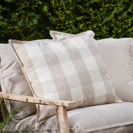 Chesil Check Outdoor 100% Cotton Natural Cushion Cover or Filled Cushion 50cm x 50cm - additional product view 1