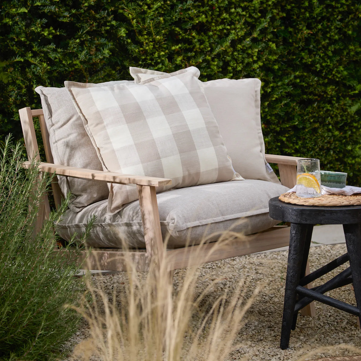 Chesil Check Outdoor 100% Cotton Natural Cushion Cover or Filled Cushion 50cm x 50cm - additional product view 5