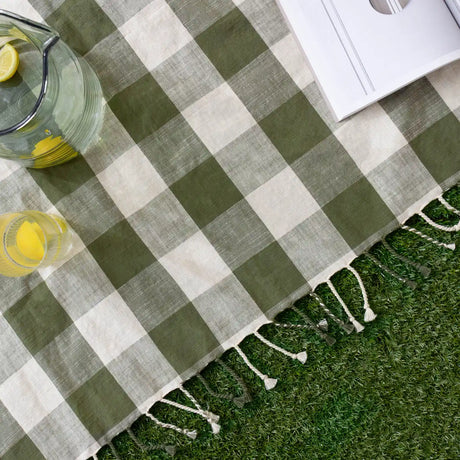 Chesil Check Woven Tasselled Moss 100% Cotton Throw Blanket 130cm x 170cm - additional product view 2