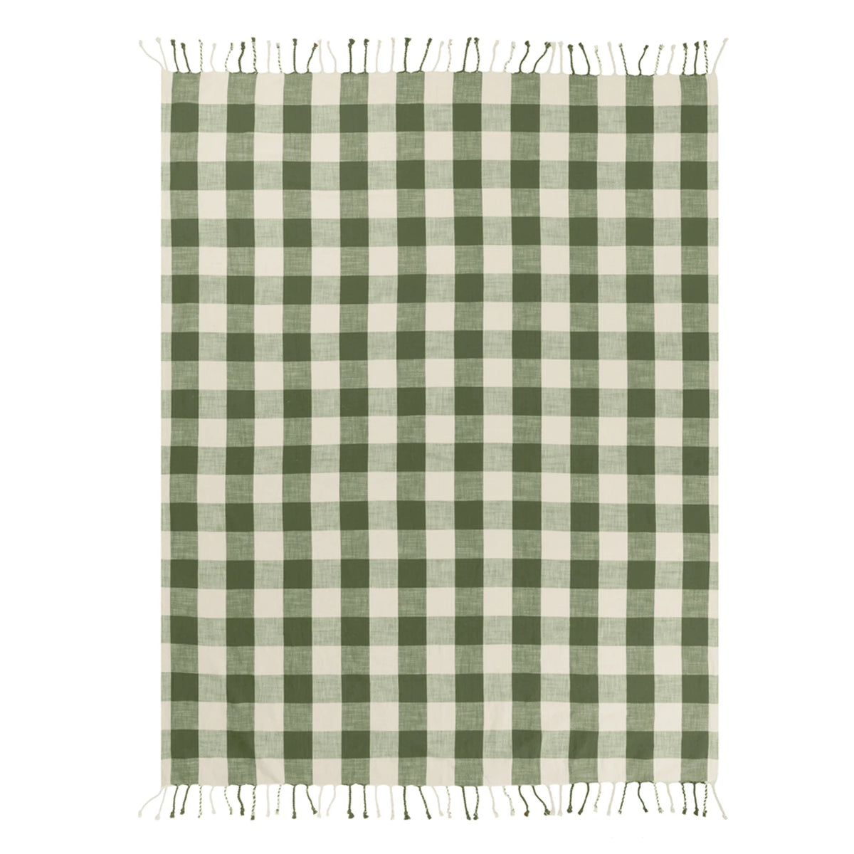 Chesil Check Woven Tasselled Moss 100% Cotton Throw Blanket 130cm x 170cm - additional product view 4