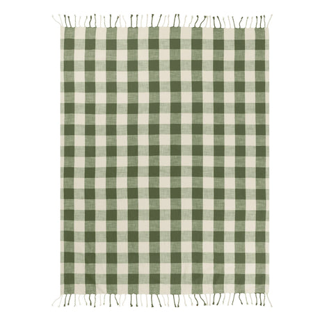 Chesil Check Woven Tasselled Moss 100% Cotton Throw Blanket 130cm x 170cm - additional product view 4