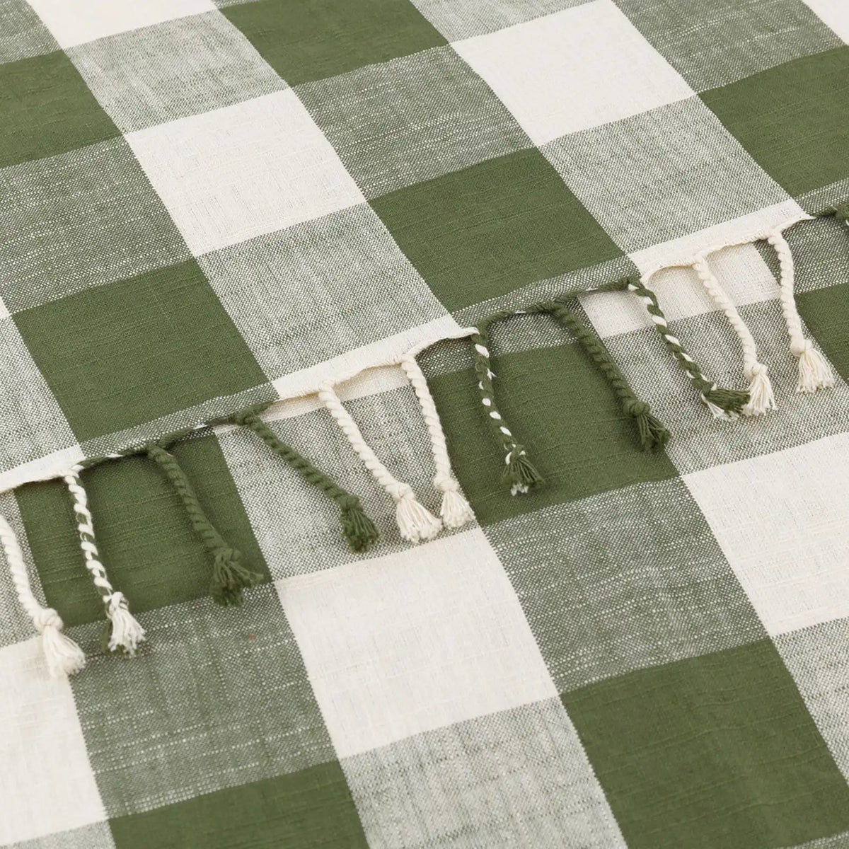 Chesil Check Woven Tasselled Moss 100% Cotton Throw Blanket 130cm x 170cm - additional product view 5