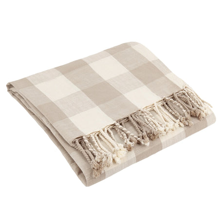 Chesil Check Woven Tasselled Natural 100% Cotton Throw Blanket 130cm x 170cm - additional product view 3