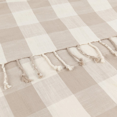 Chesil Check Woven Tasselled Natural 100% Cotton Throw Blanket 130cm x 170cm - additional product view 5