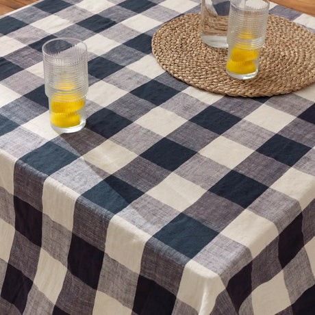 Chesil Check Woven Tasselled Navy 100% Cotton Throw Blanket 130cm x 170cm - additional product view 2