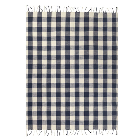 Chesil Check Woven Tasselled Navy 100% Cotton Throw Blanket 130cm x 170cm - additional product view 4