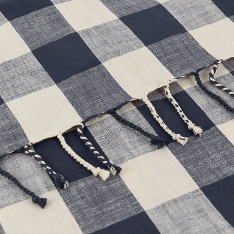 Chesil Check Woven Tasselled Navy 100% Cotton Throw Blanket 130cm x 170cm - additional product view 5