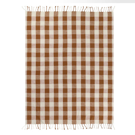 Chesil Check Woven Tasselled Pecan 100% Cotton Throw Blanket 130cm x 170cm - additional product view 4