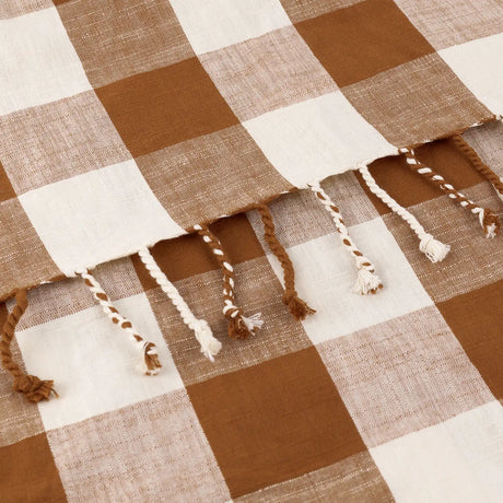 Chesil Check Woven Tasselled Pecan 100% Cotton Throw Blanket 130cm x 170cm - additional product view 5