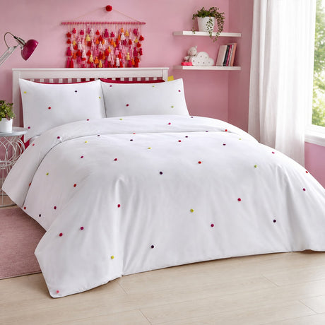 Chester Kids 100% Cotton Duvet Cover Set in multi styled on a coordinated bedroom bed