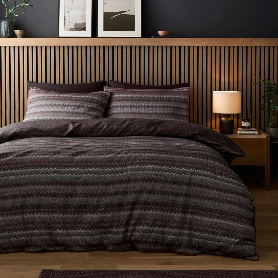 Chevron Stripe Chocolate 100% Cotton Duvet Cover Set