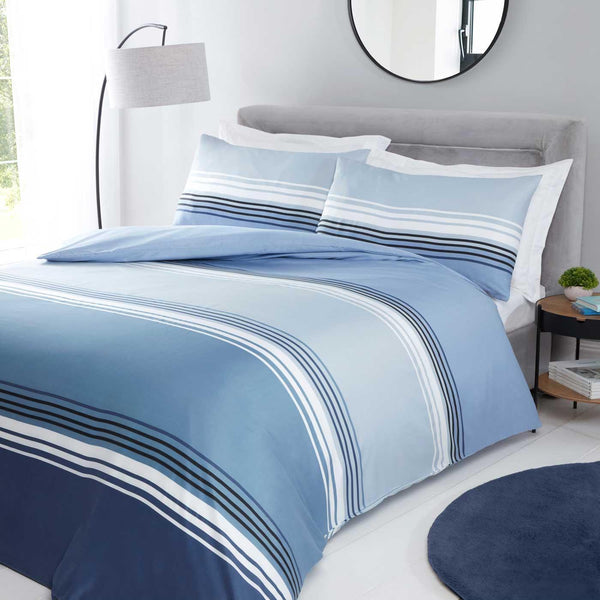 Chicago Stripe Reversible Blue Duvet Cover Set - Ideal
