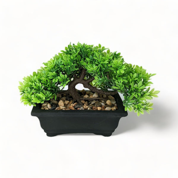 Artificial Boxwood Bonsai Tree in Black Pot