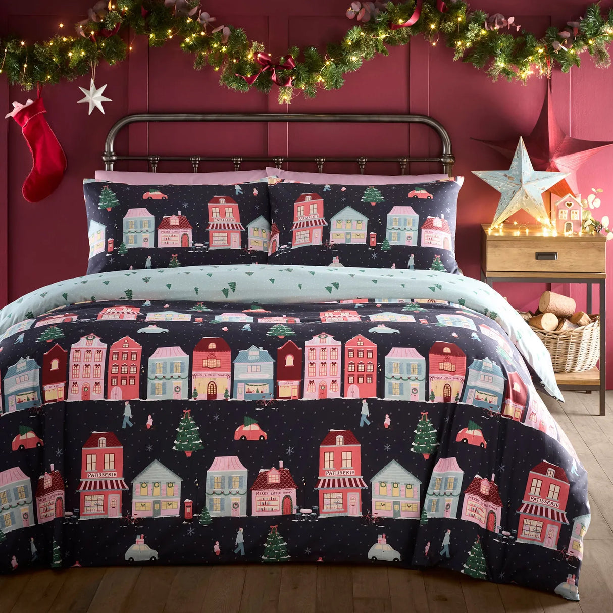 Christmas Houses Navy Polycotton Duvet Cover Set - main product image