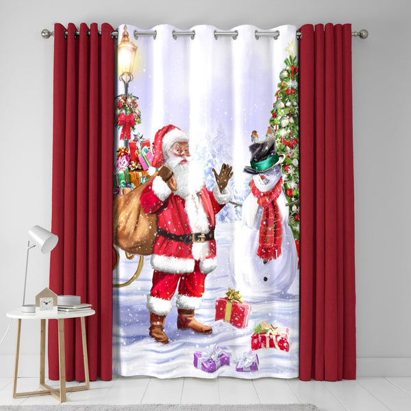 Christmas Santa & Snowy Eyelet Curtain Panel - Ideal
