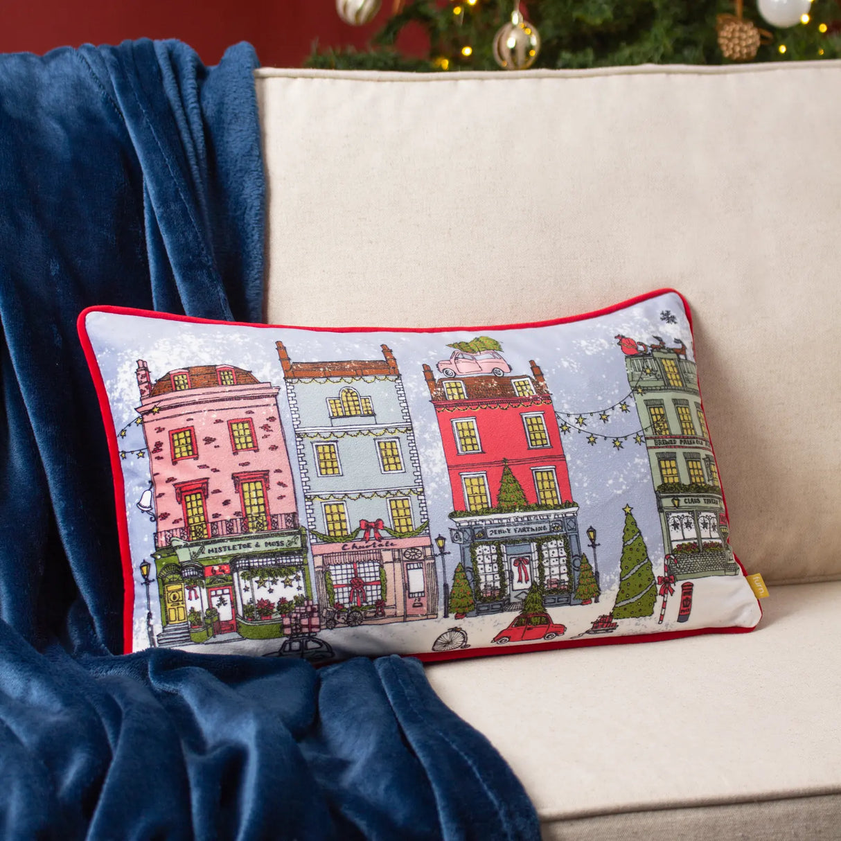 Christmas Spirit Velvet Piped Cushion Cover Multi 30 x 50cm - image 1