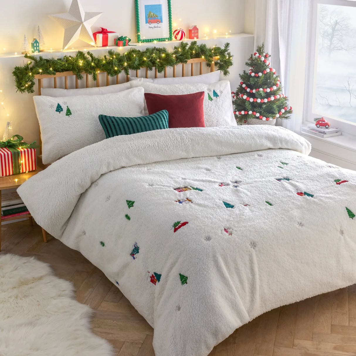 Christmas Together Embroidered Fleece Duvet Cover Set Snow - image 2
